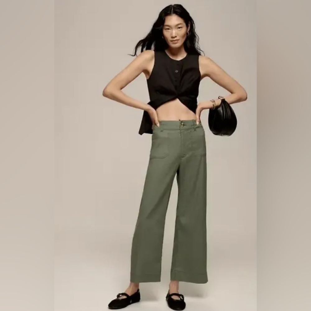 Maeve Olive / Moss Linen Wide Leg Colette Pants